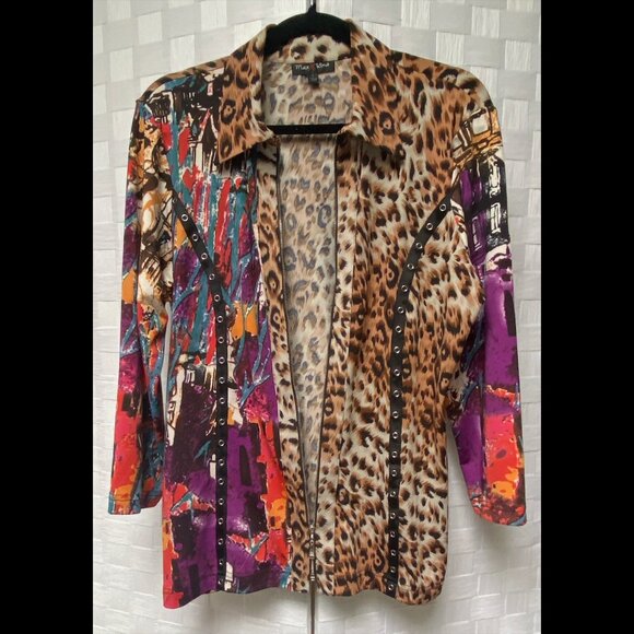 Max & Rina Leopard Zip Shirt Size L - Picture 2 of 5